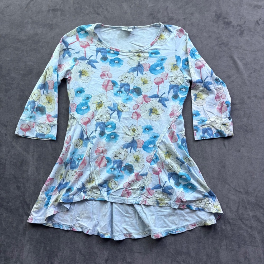 Color Me Cotton CMC Floral Watercolor High Low Tunic Top Blue Pink Small USA